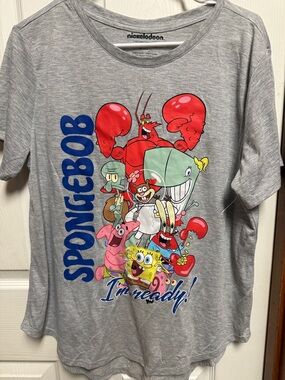 Nickelodeon SpongeBob Gray Graphic Tee with Multicolor Character Art